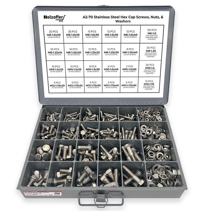575-Piece A2-70 Stainless Steel Metric Hex Cap Screw, Nut & Washer Assortment Kit with Heavy-Duty Metal Drawer Toolbox
