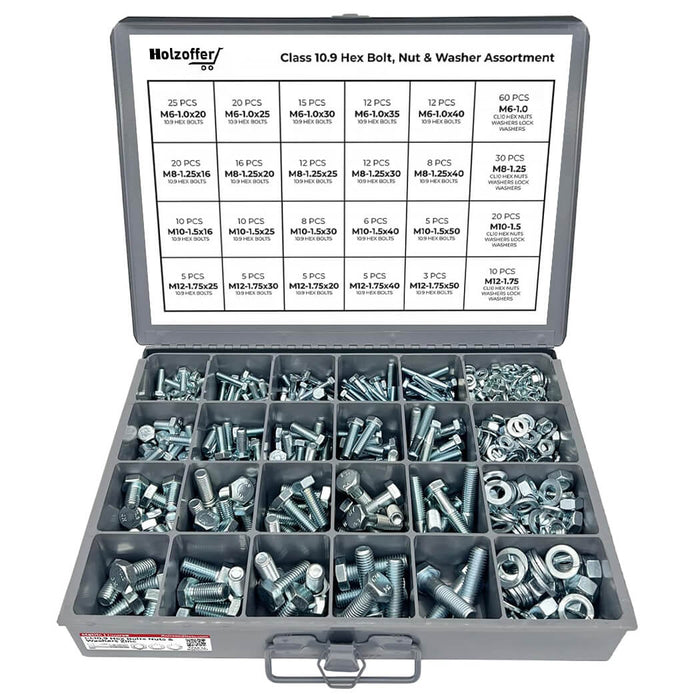 575-Piece Metric Class 10.9 Hex Bolts, Nuts & Washers Assortment with Heavy-Duty Metal Drawer Toolbox, Clear Zinc Finish