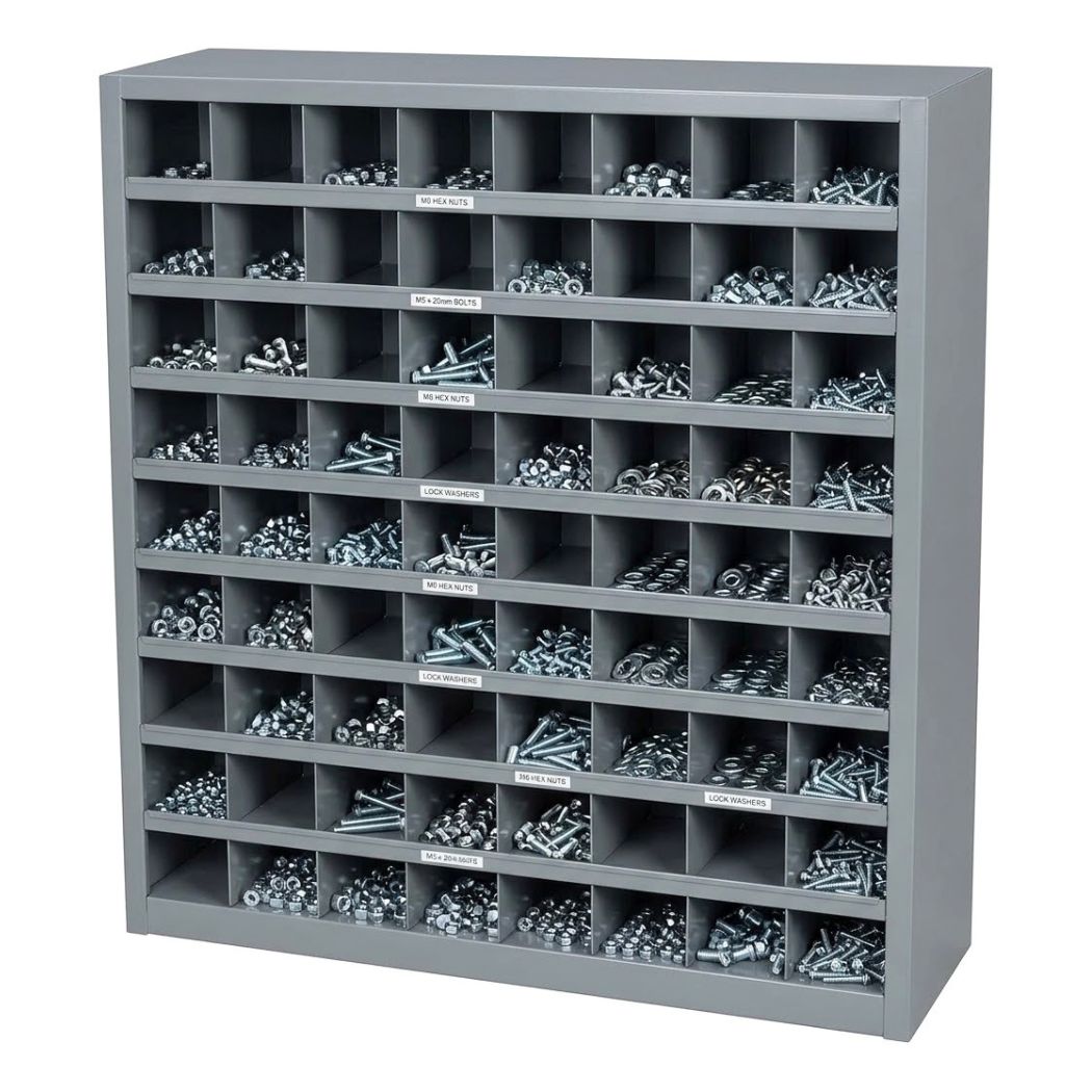 72 Open Bin Storage Unit, 33.5"W x 10"D x 31.5"H, Steel Parts Organizer for Nuts, Bolts, Screws & Small Components