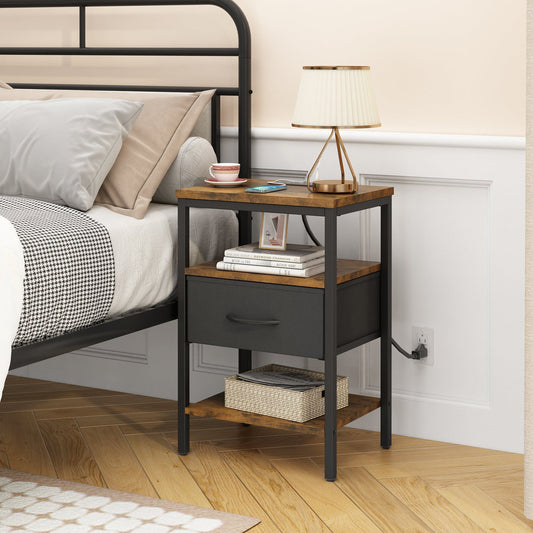 Holzoffer End Table with Storage and Built-In Outlets For Bedside Table