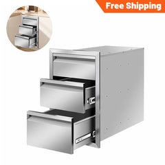 Holzoffer 21x23x14 Inch Outdoor Kitchen Stainless Steel Triple Access BBQ Drawers with Chrome Handle