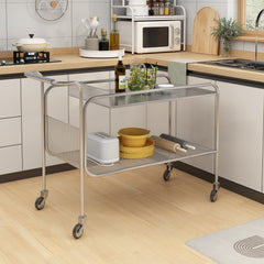 Holzoffer 2-Tier Metal Rolling Cart with Wheels, Utility Kitchen Serving Cart for Home Hotel Restaurant, Silver