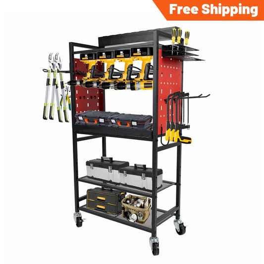 Holzoffer Power Tool Organizer Cart with Charging Station, Garage Floor Rolling Storage Cart on 4 Wheels for Mechanic