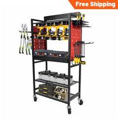 Holzoffer Power Tool Organizer Cart with Charging Station, Garage Floor Rolling Storage Cart on 4 Wheels for Mechanic