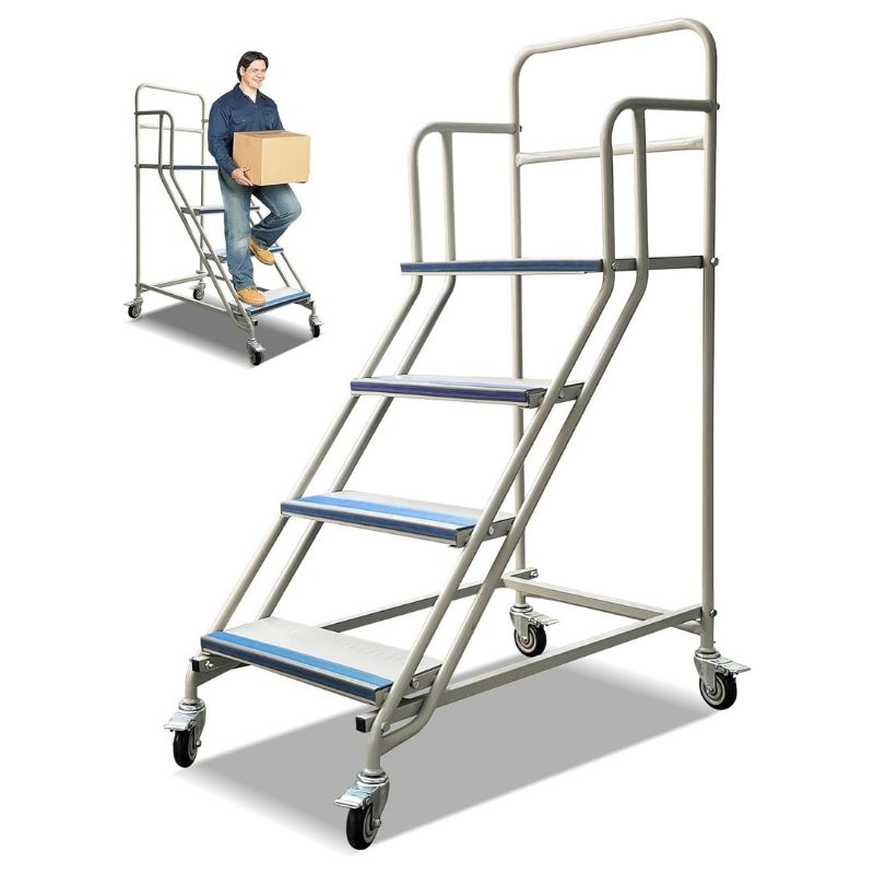 4 Step Rolling Ladder, 445 lbs Weight Capacity, 39.4" Top Step Height