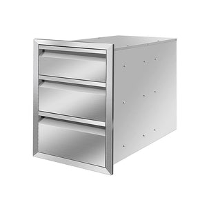 Holzoffer 21x23x14 Inch Outdoor Kitchen Stainless Steel Triple Access BBQ Drawers with Chrome Handle