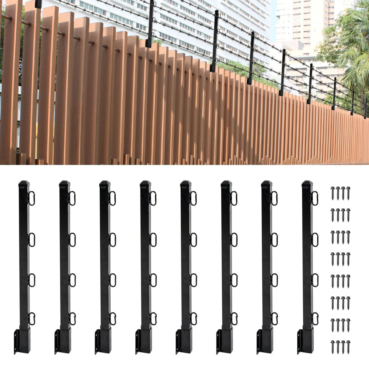 Fence Post Extender 8 Pack, 23.5" Fence Barbed Wire Extend Arm，23.5"L x 1.2"W (with 32 Screws)