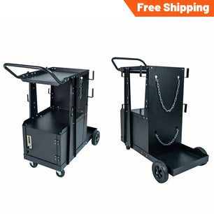 Holzoffer Heavy Duty 2-Tier Welding Cart with Upgraded 360° Swivel Wheels and Tank Storage Safety Chains