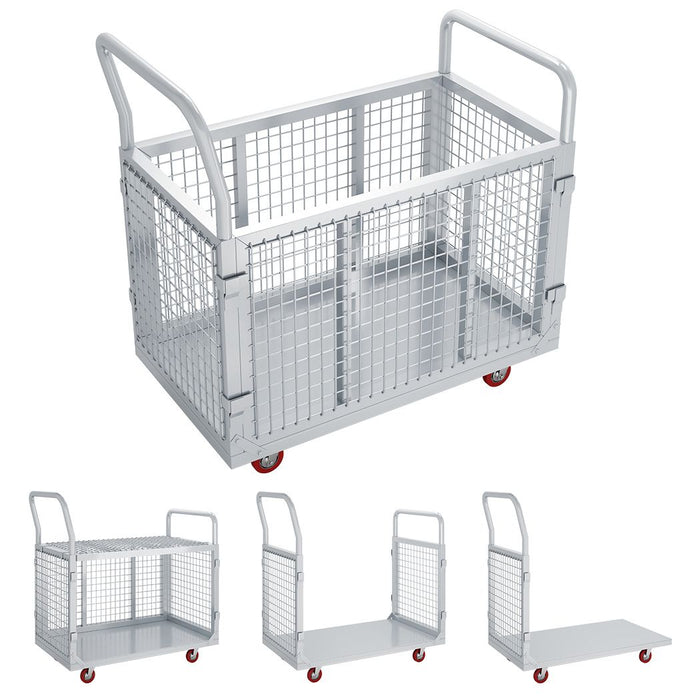 Side Panel Platform Truck 40"L x 24"W x 38"H, 1600lbs Capacity, 6-in-1 Cage Cart, Basket Truck