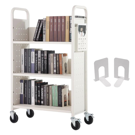 Holzoffer Book Cart, 330 lbs Library Cart, 31.1" x 15.2" x 49.2" Rolling Book Cart for Home Shelves Office and School