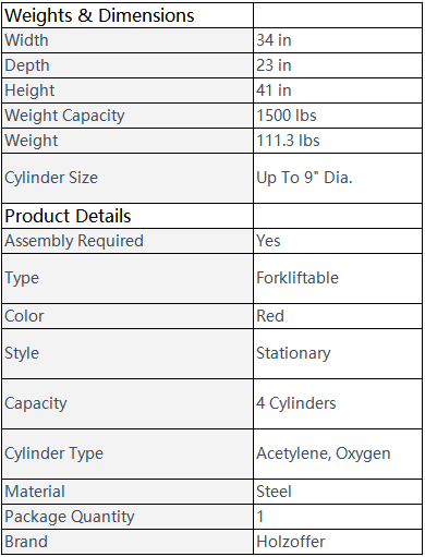 Holzoffer Alloy Steel Material Stationary Forkliftable Cylinder Storage Caddy, 4 Cylinders