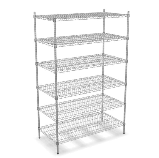 Holzoffer 24" x 48" x 74" NSF Chrome Stationary Wire Shelving Starter Kit with 6 Shelves