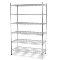 Holzoffer 24" x 48" x 74" NSF Chrome Stationary Wire Shelving Starter Kit with 6 Shelves