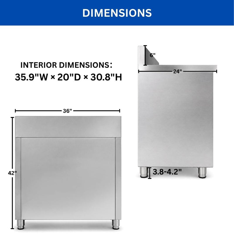 36" x 24" Stainless Steel Prep Table, 2 Shelf Enclosure with 6" Backsplash
