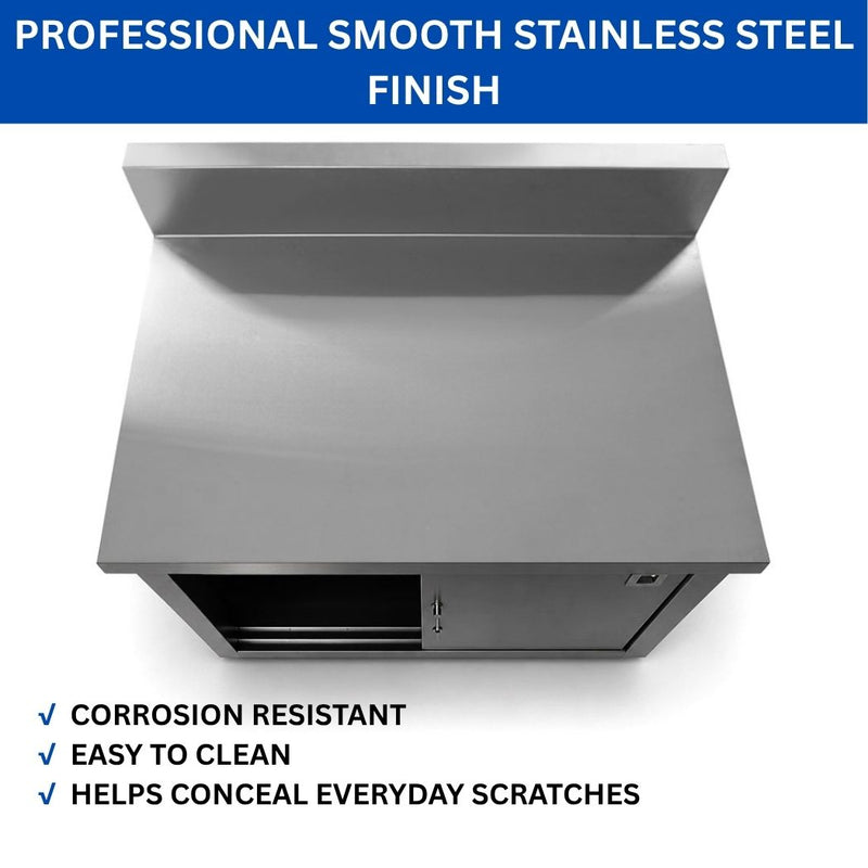 36" x 24" Stainless Steel Prep Table, 2 Shelf Enclosure with 6" Backsplash