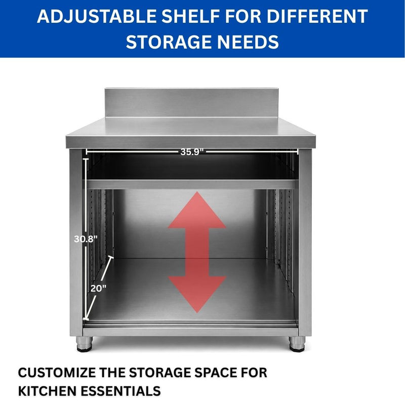 36" x 24" Stainless Steel Prep Table, 2 Shelf Enclosure with 6" Backsplash