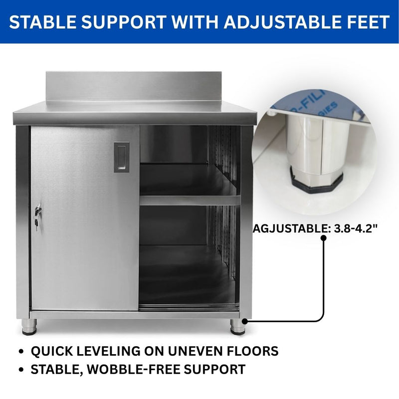 36" x 24" Stainless Steel Prep Table, 2 Shelf Enclosure with 6" Backsplash