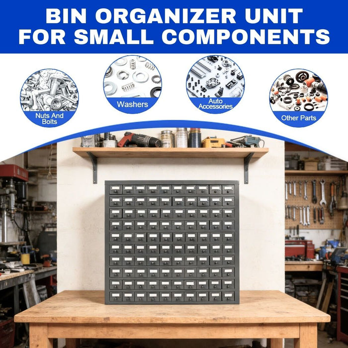 100-Drawer Steel Bolt Bin & Small Parts Organizer, Heavy-Duty All-Welded Storage Cabinet, 34"W x 9"D x 33"H, Fully Assembled