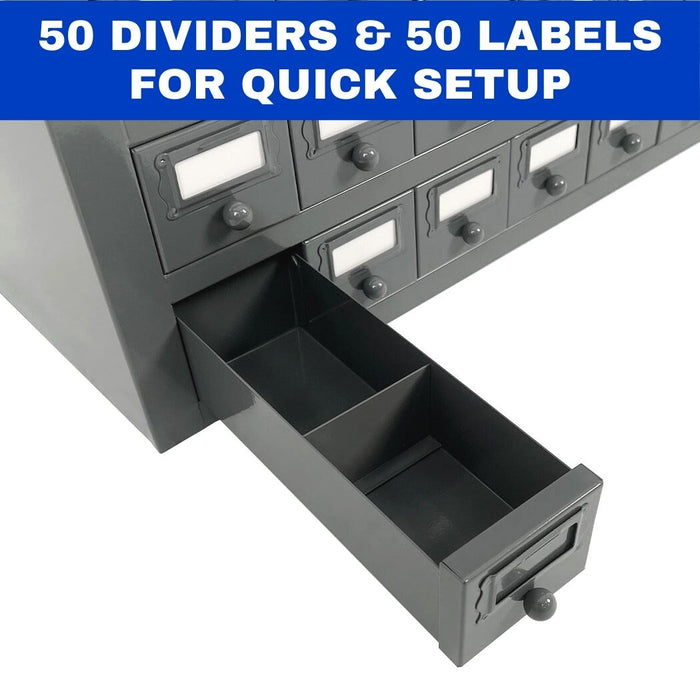 50-Drawer Steel Bolt Bin & Small Parts Organizer, Heavy-Duty All-Welded Storage Cabinet, 34"W x 9"D x 17"H, Fully Assembled