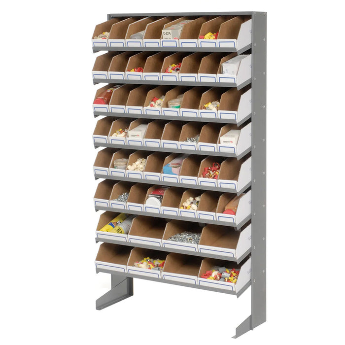 Floor Bin Storage Rack - 56 Corrugated White Bins No Print