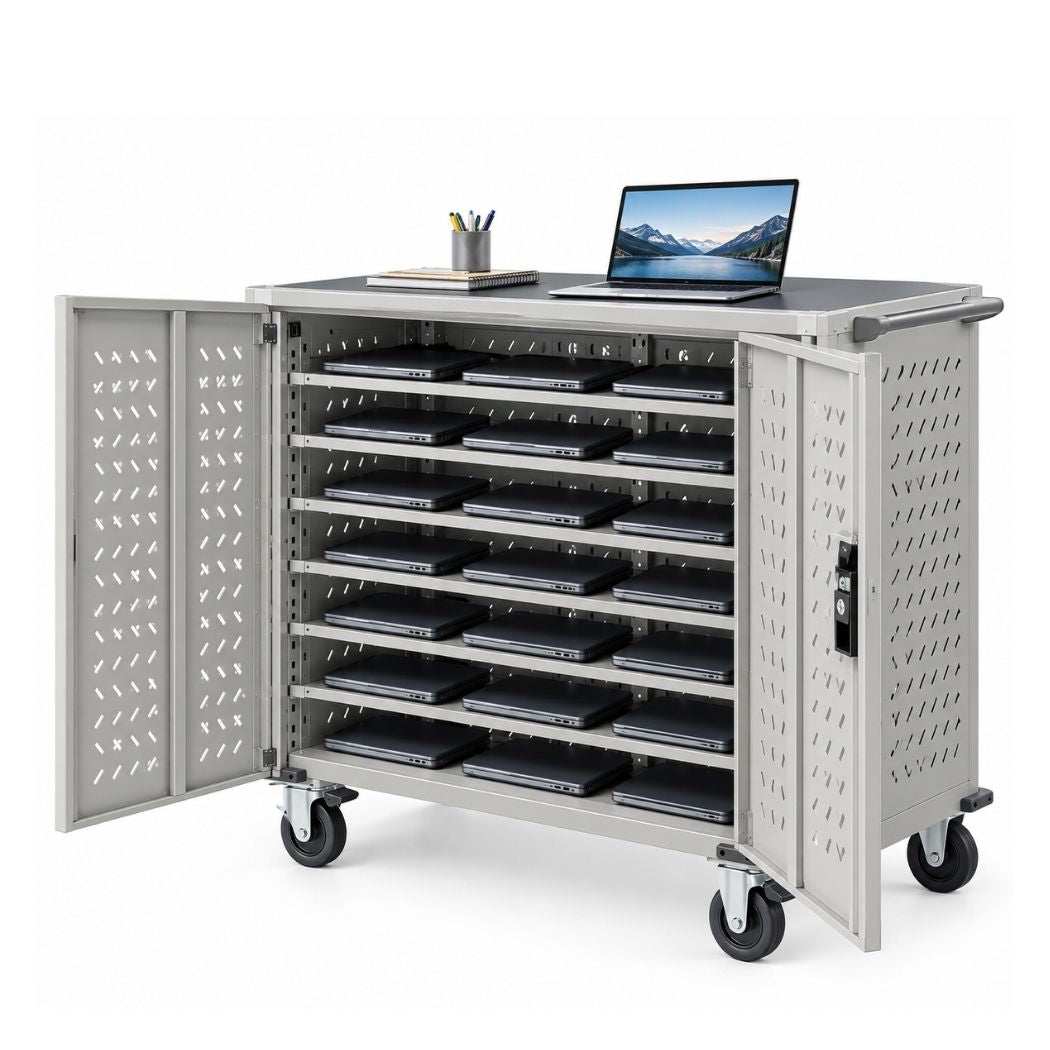 24 Devices Charging Cart 43.5"W x 21"D x 45"H, for Tablets and Laptops in Any Screen Size