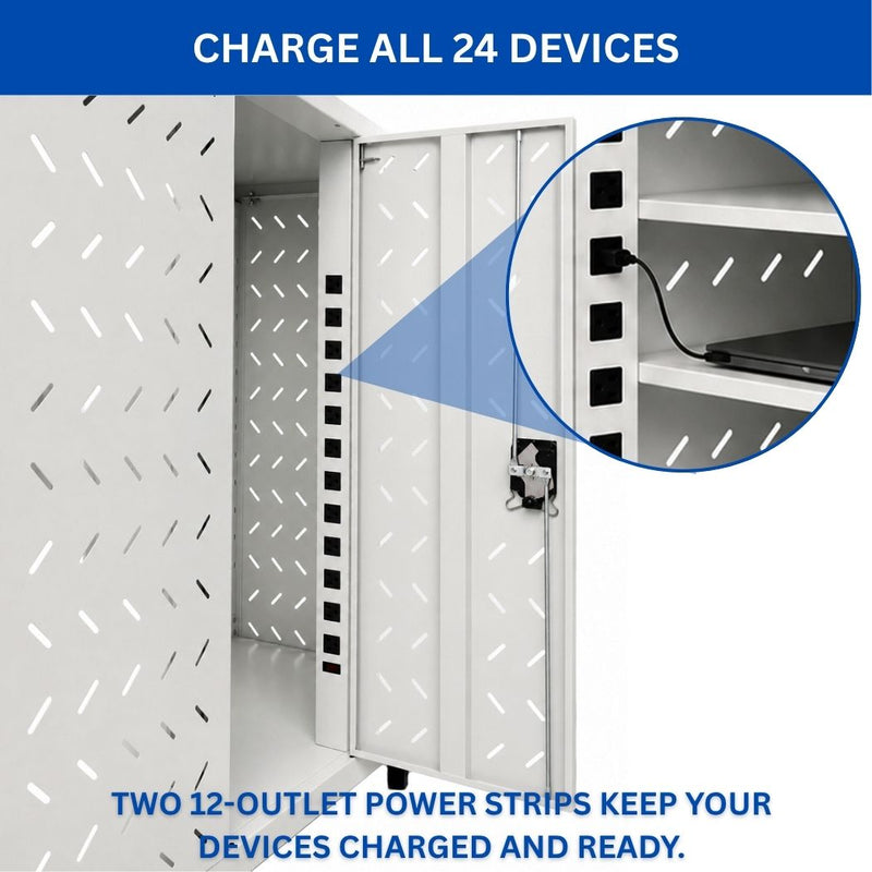 24 Devices Charging Cart 43.5"W x 21"D x 45"H, for Tablets and Laptops in Any Screen Size