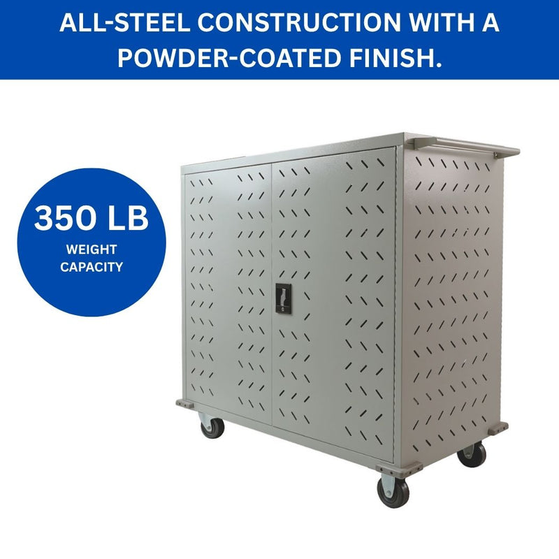 24 Devices Charging Cart 43.5"W x 21"D x 45"H, for Tablets and Laptops in Any Screen Size