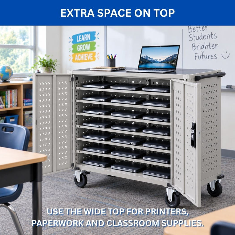 24 Devices Charging Cart 43.5"W x 21"D x 45"H, for Tablets and Laptops in Any Screen Size