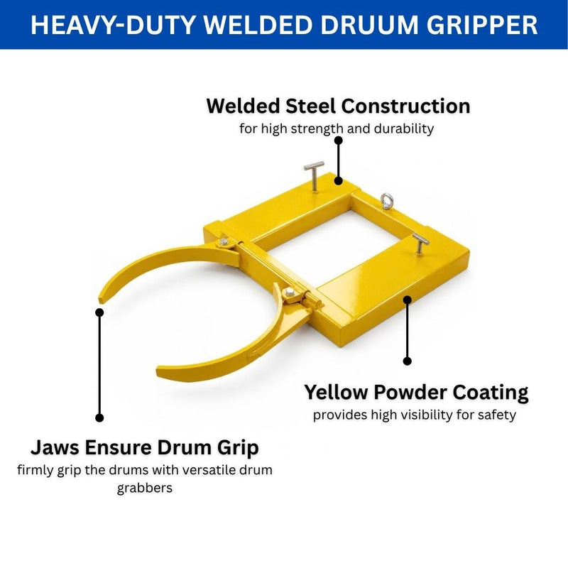Single Fork Mounted Drum Gripper for 55 Gallon Drums, 900 lbs Load Capacity, Value-Style Drum Grab
