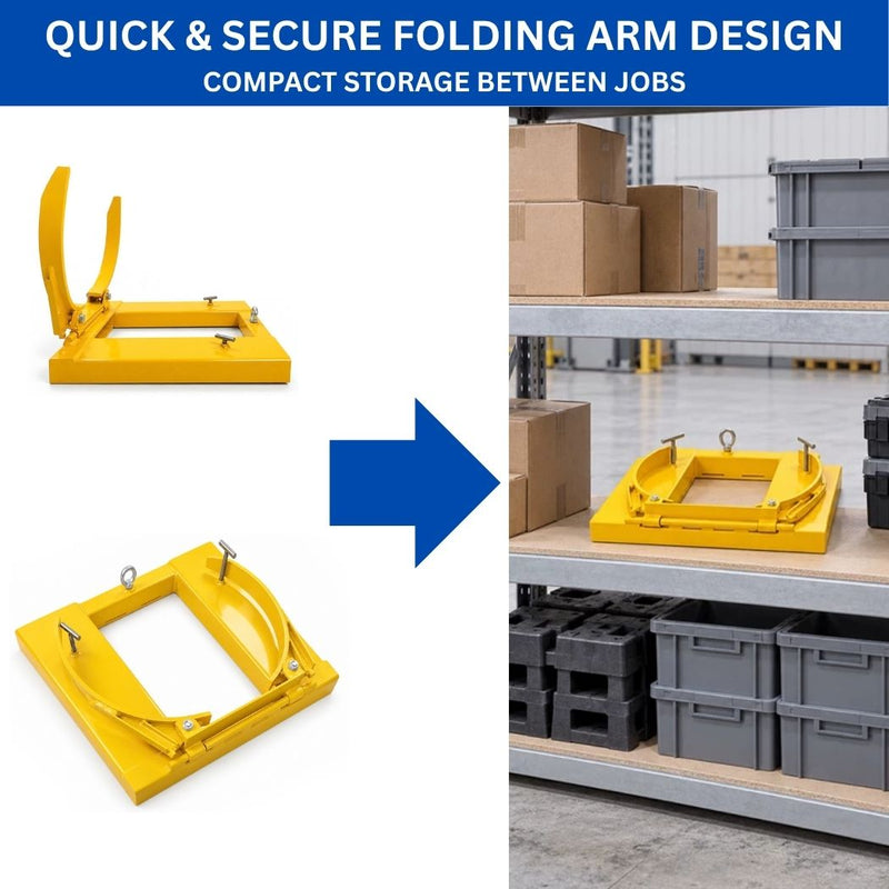 Single Fork Mounted Drum Gripper for 55 Gallon Drums, 900 lbs Load Capacity, Value-Style Drum Grab
