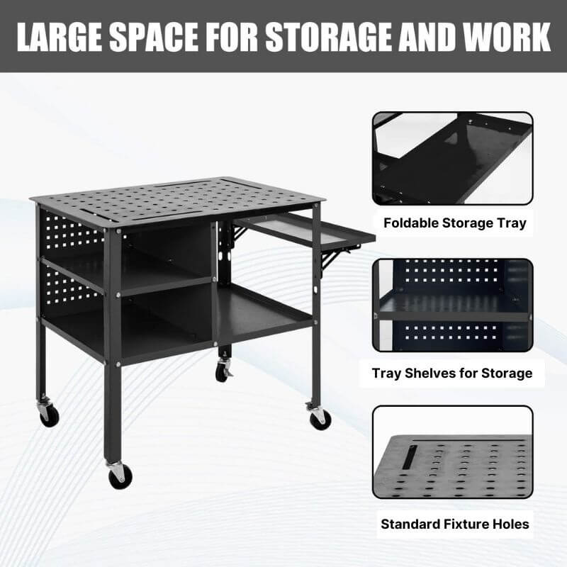 Welding Table 36" x 24" x 33.5H" w/ Storage Shelves & Wheels Welding Bench