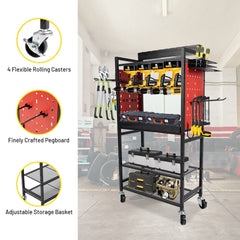 Holzoffer Power Tool Organizer Cart with Charging Station, Garage Floor Rolling Storage Cart on 4 Wheels for Mechanic