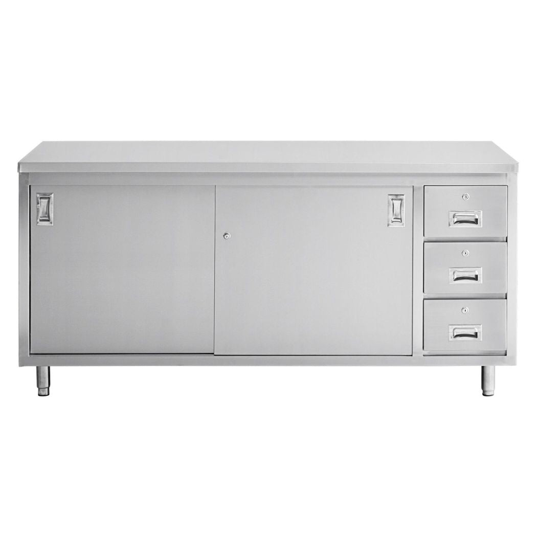 72" x 30" Stainless Steel Prep Table w/ Lockable Drawers and Storage Cabinet