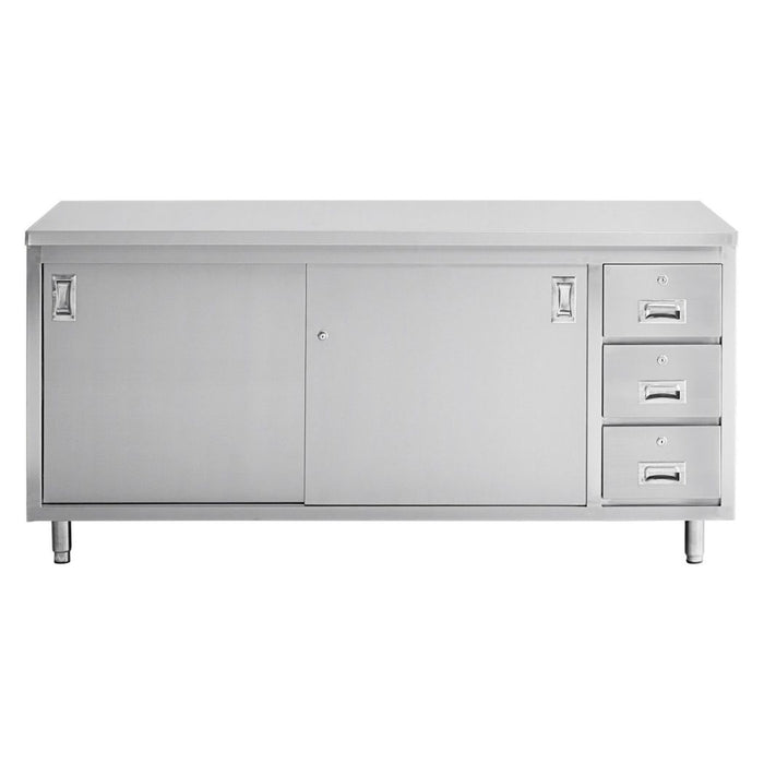 72" x 30" Stainless Steel Prep Table w/ Lockable Drawers and Storage Cabinet
