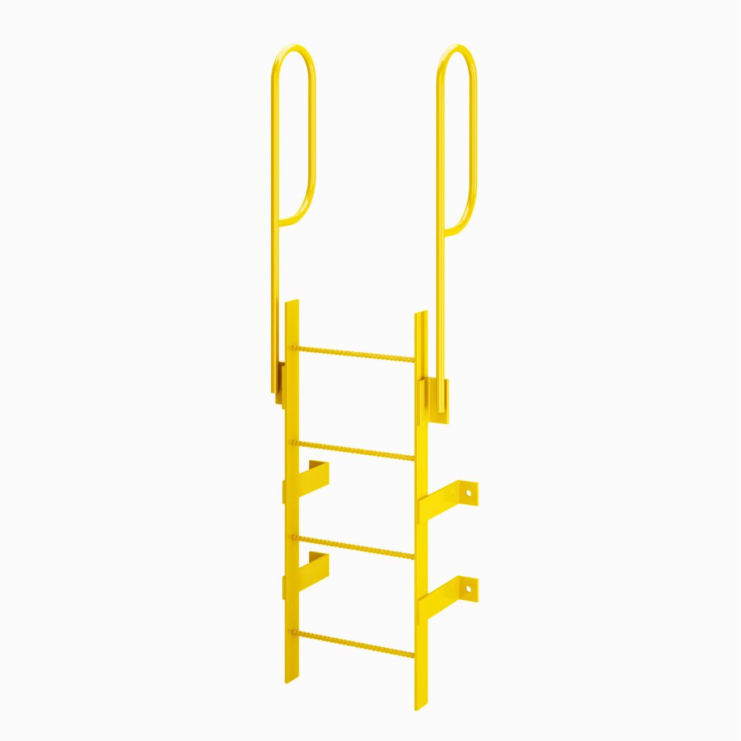 4 Step Steel Roof Access Ladder w/ Handrails, Wall Mount, Yellow