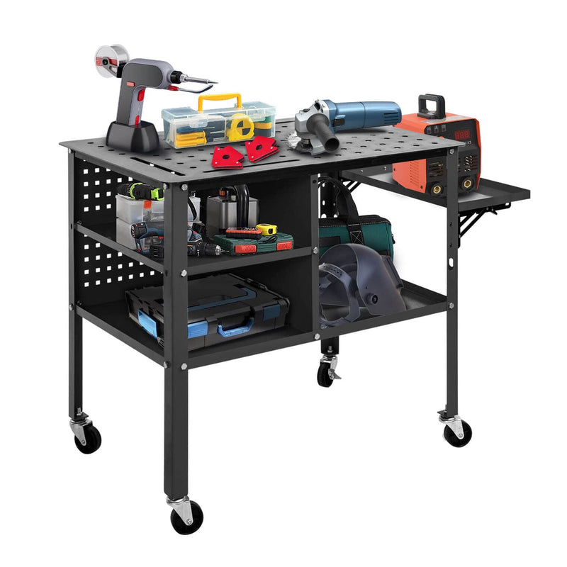Welding Table 36" x 24" x 33.5H" w/ Storage Shelves & Wheels Welding Bench