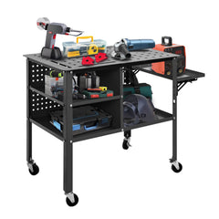 Welding Table, Welding Cart with Wheels, Nitriding Table Top, Shelf Storage Box, Tools Organizer Slots Panel