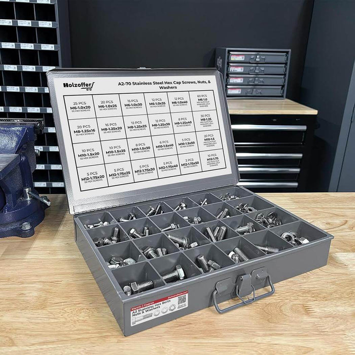575-Piece A2-70 Stainless Steel Metric Hex Cap Screw, Nut & Washer Assortment Kit with Heavy-Duty Metal Drawer Toolbox
