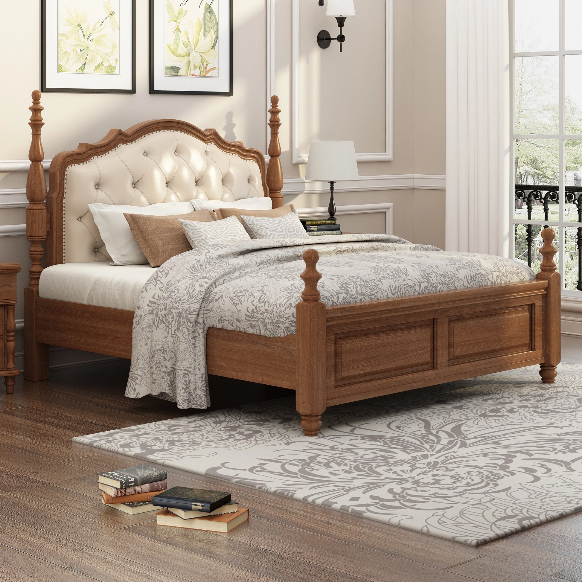 Holzoffer Mid-Century Solid Wood/Wood Veneer/MDF Queen Platform Bed in Oak