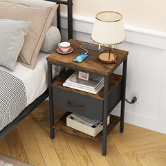 Holzoffer End Table with Storage and Built-In Outlets For Bedside Table