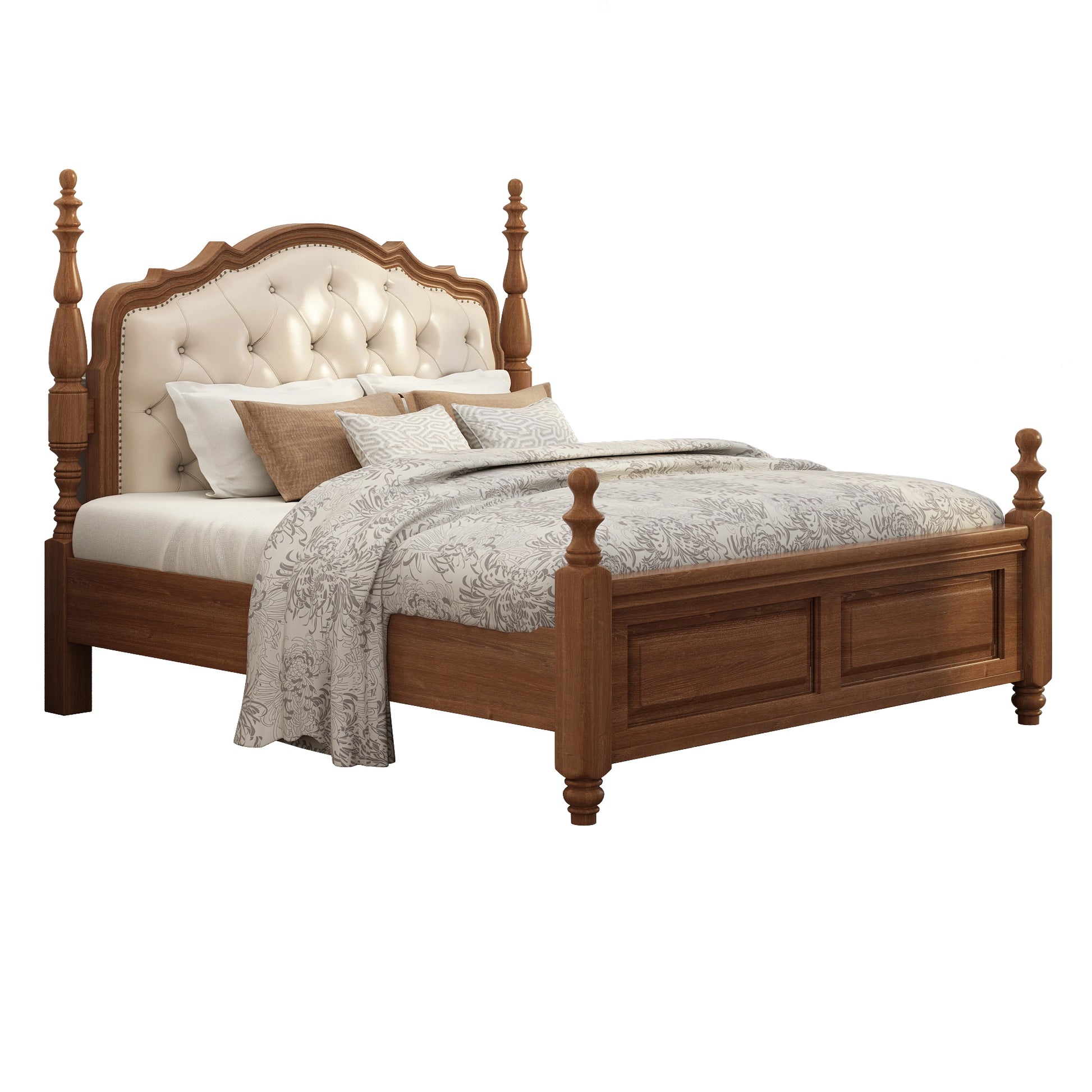 Holzoffer Mid-Century Solid Wood/Wood Veneer/MDF Queen Platform Bed in Oak