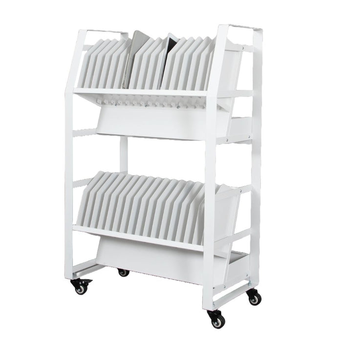 32-Device Open Charging Cart w/ Power Strips, 2 Shelves for Tablet Charging