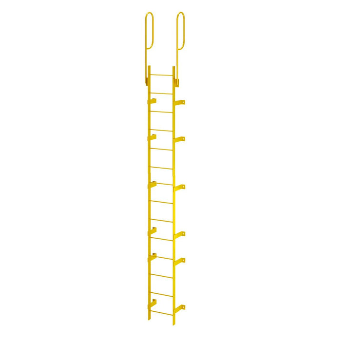 14 Step Steel Roof Access Ladder 13'H, Wall Mount, Yellow