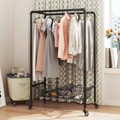 Holzoffer Chrome Rolling Clothing Rack with Shelves-36" w x 18" d x 77" h