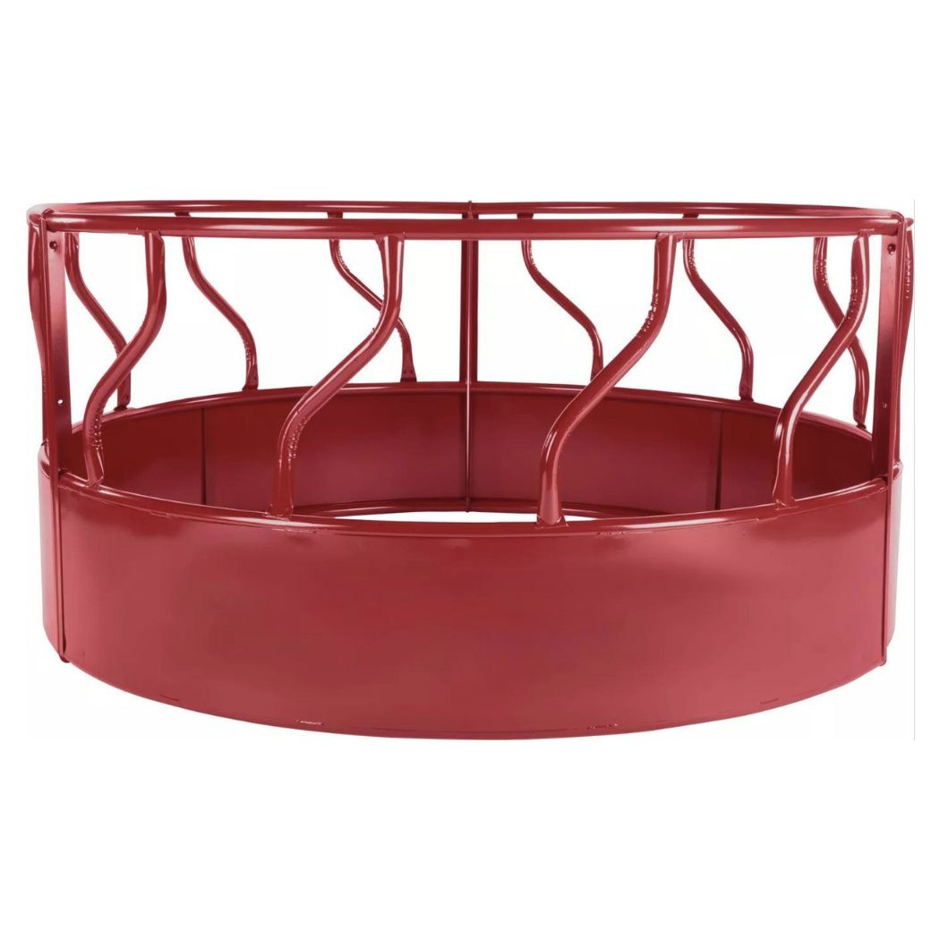 Round Hay Bale Feeder 8ft Dia w/ Hay Saver, Red Hay Ring