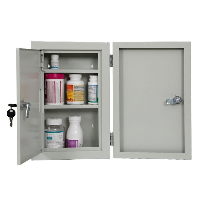 Locking Medicine Cabinet 9.5"W x 4.7"D x 15"H, Double Lock & Double Door, Wall Mount