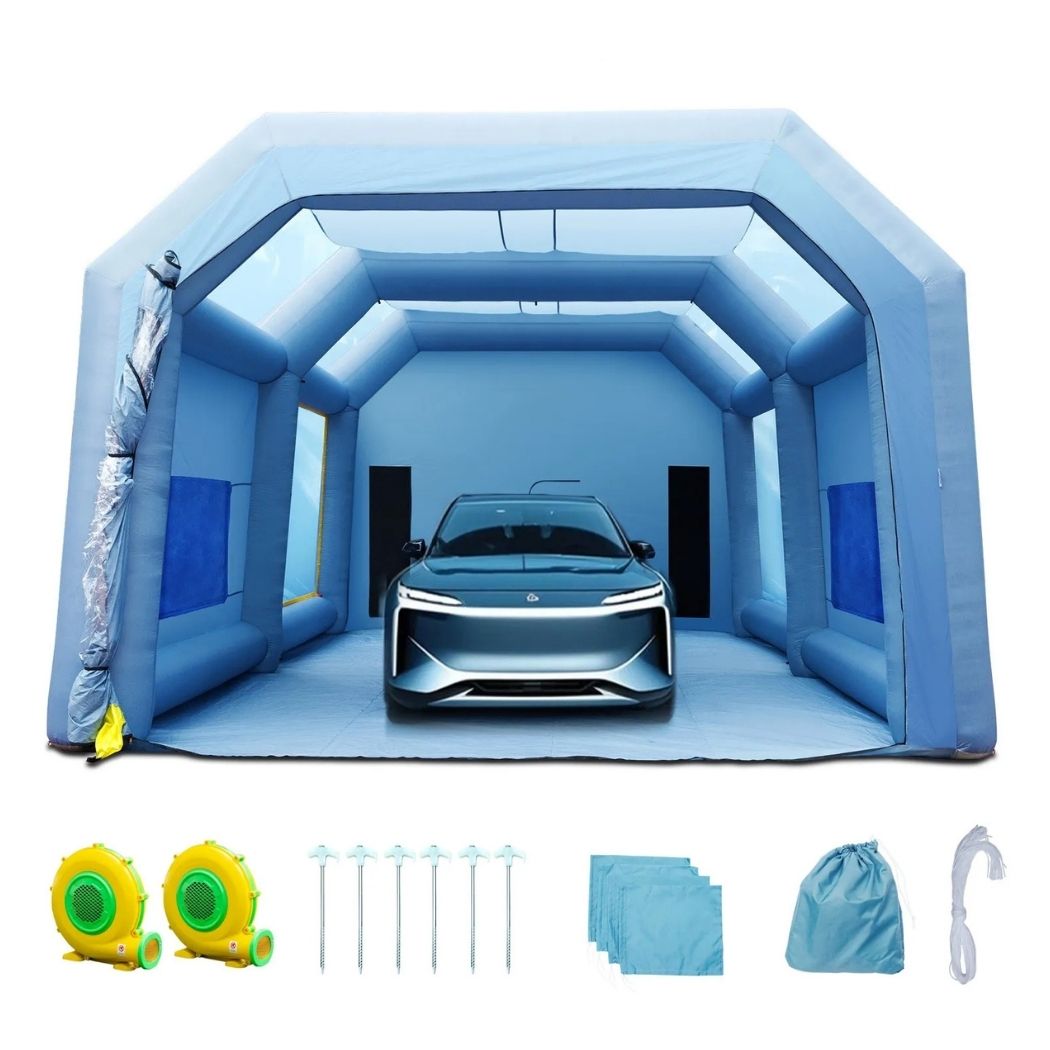 Inflatable Spray Booth 33'L x 20'W x 13'H with 750W + 1100W Blowers, Spray Booth Tent Air Filter System – Car Paint Tent for Auto Painting, Car Parking Tent, Workstation, and Motorcycle Garage