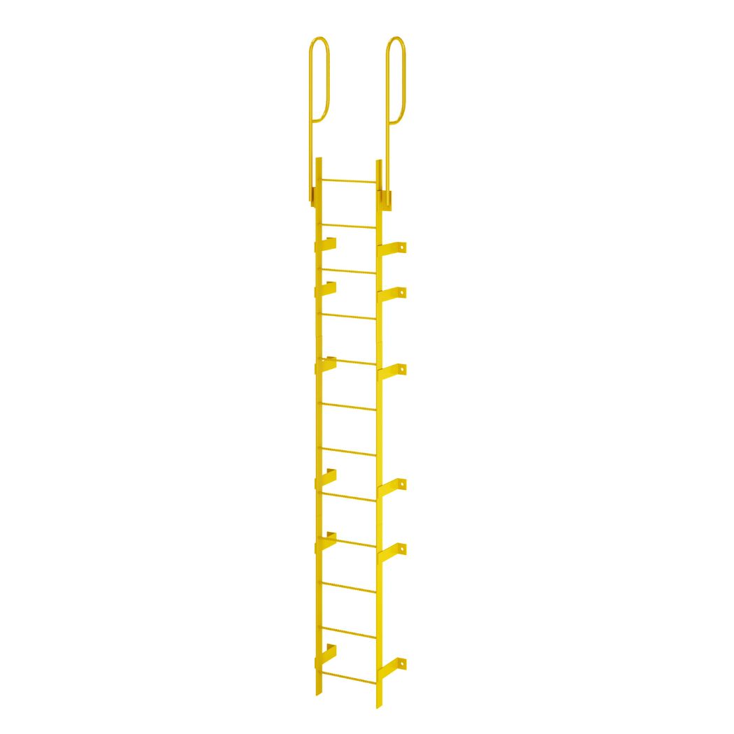 12 Step Steel Roof Access Ladder 11'H, Wall Mount, Yellow