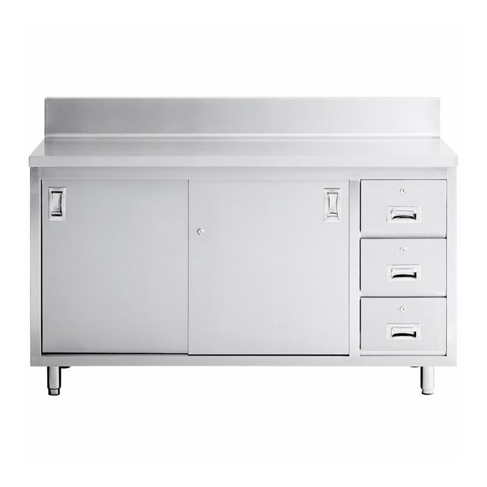 60" x 24" Stainless Steel Prep Table w/ Lockable Drawers and Storage Cabinet