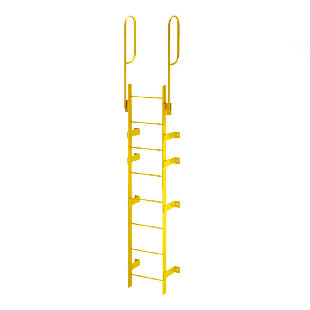 8 Step Steel Roof Access Ladder 7'H, Wall Mount, Yellow